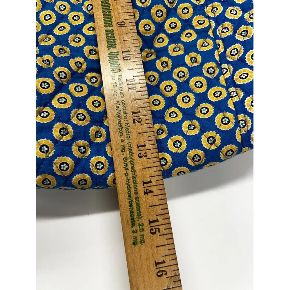 VERA BRADLEY Tote Bag Riviera Blue‎ Yellow Flower Pockets Quilted Snap Closure
